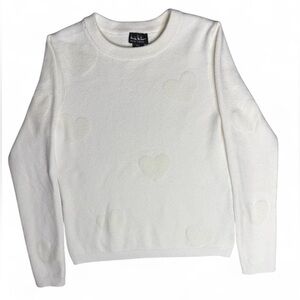 Nicole Miller Sweater Medium Ivory Heart Texture Crewneck Womens NWOT